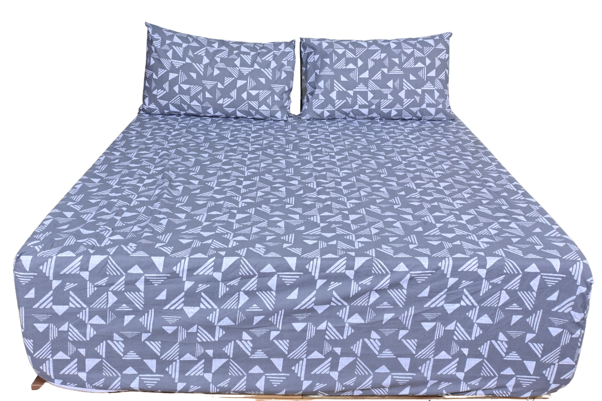 Geo Abstract Pure Cotton Fitted Bed Sheet + Pillowcase Set