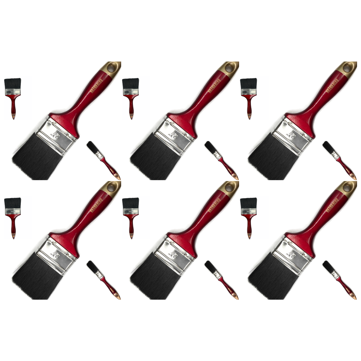6x Biber Paint Brushes Bulk Pack - Professional Straight Painting Brush (Oil/Acrylic/Alkyd)