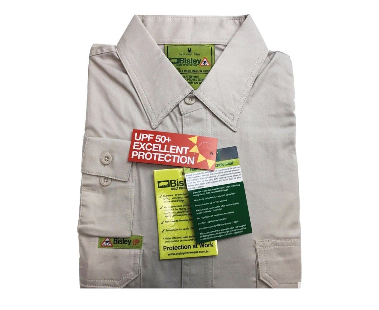 BISLEY Insect Protection Fishing Shirt Long Sleeve Casual Business Work Cotton - VRS6140_BSAN (SND)