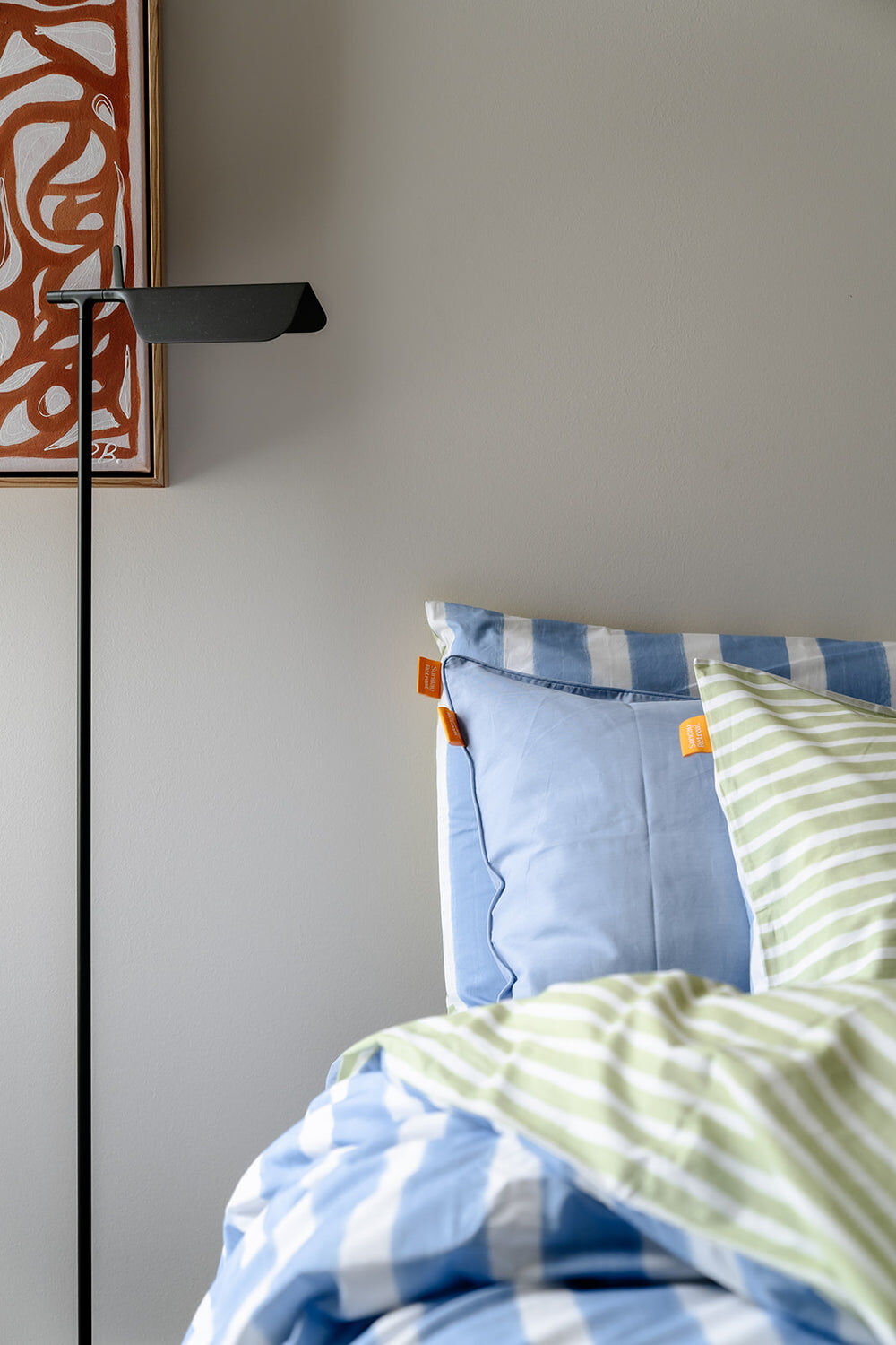 100% Cloud Cotton Duvet Quilt Cover Set w/ 1 Pillow Case in Blue/Green/White Stripe - Single