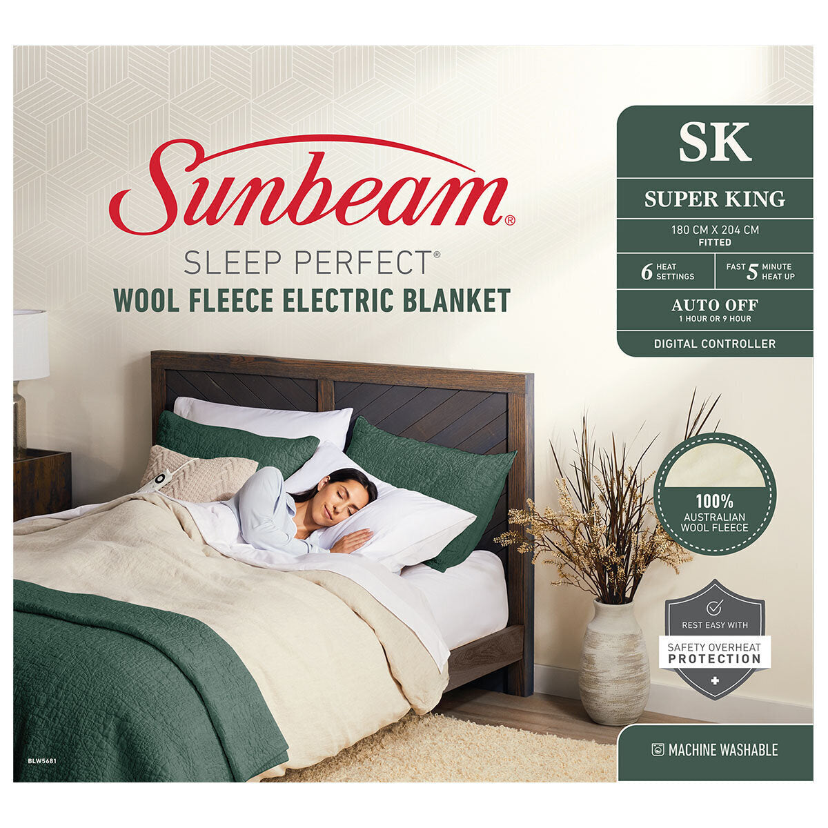Sunbeam Heated Electric Blanket - Super King - Fleece Wool - BLW5681