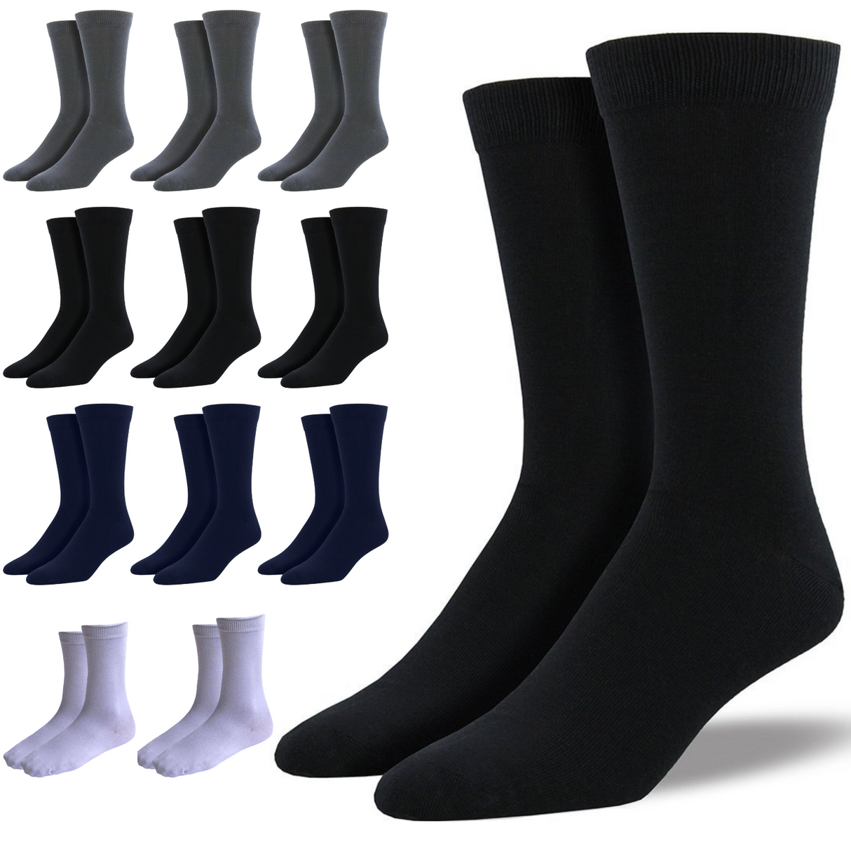 12 Pairs Premium Bamboo Loose Top Socks Diabetic Diabetes Circulation Eco Sox - Black