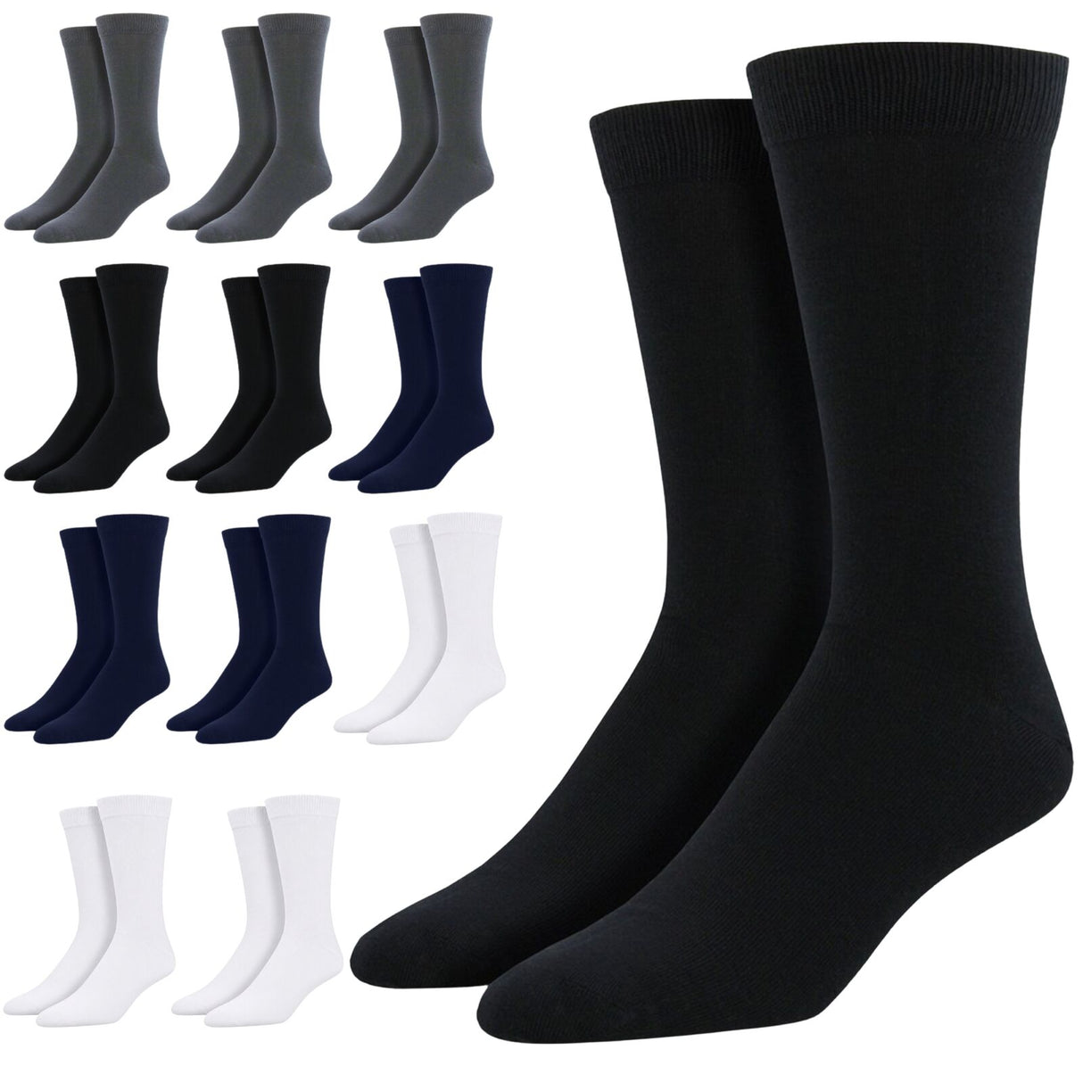 12 Pairs Bamboo Derived Loose Top Socks Bulk Pack - Assorted (Diabetic Comfort Circulation)
