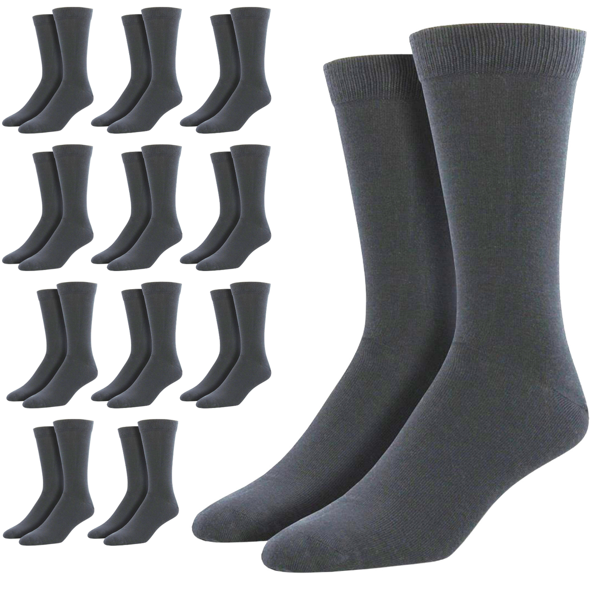 12 Pairs Bamboo Derived Loose Top Socks Bulk Pack - Grey (Diabetic Comfort Circulation)