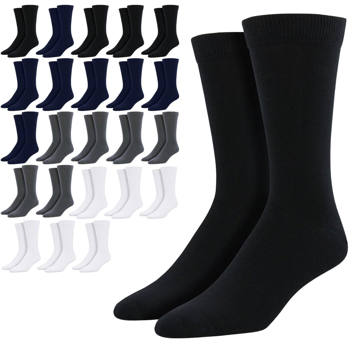 24 Pairs Bamboo Derived Loose Top Socks Bulk Pack - Assorted (Diabetic Comfort Circulation)