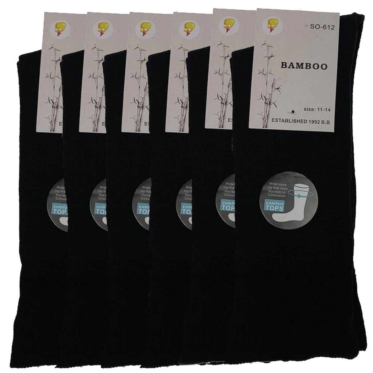 6 Pairs Premium Bamboo Loose Top Socks Diabetic Diabetes Circulation Eco Sox - Black