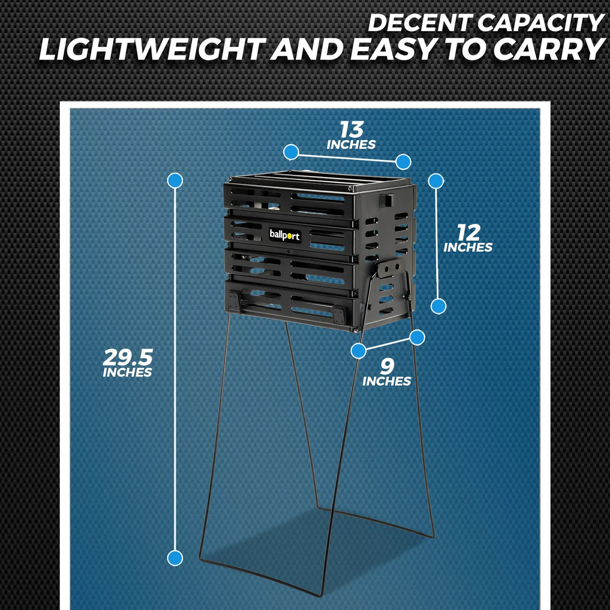 Tourna Ballport 80 Tennis Ball Basket 80-Ball Capacity Lightweight Polypropylene in Black