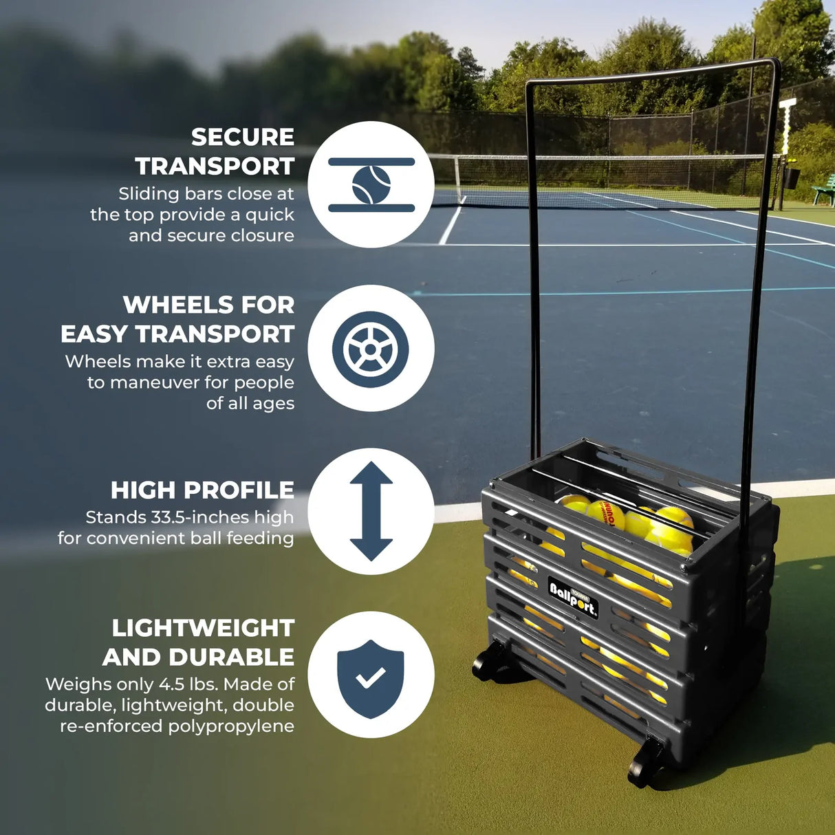 Tourna Ballport 80 Tennis Ball Basket 80-Ball Capacity w/ Wheels Lightweight in Blue