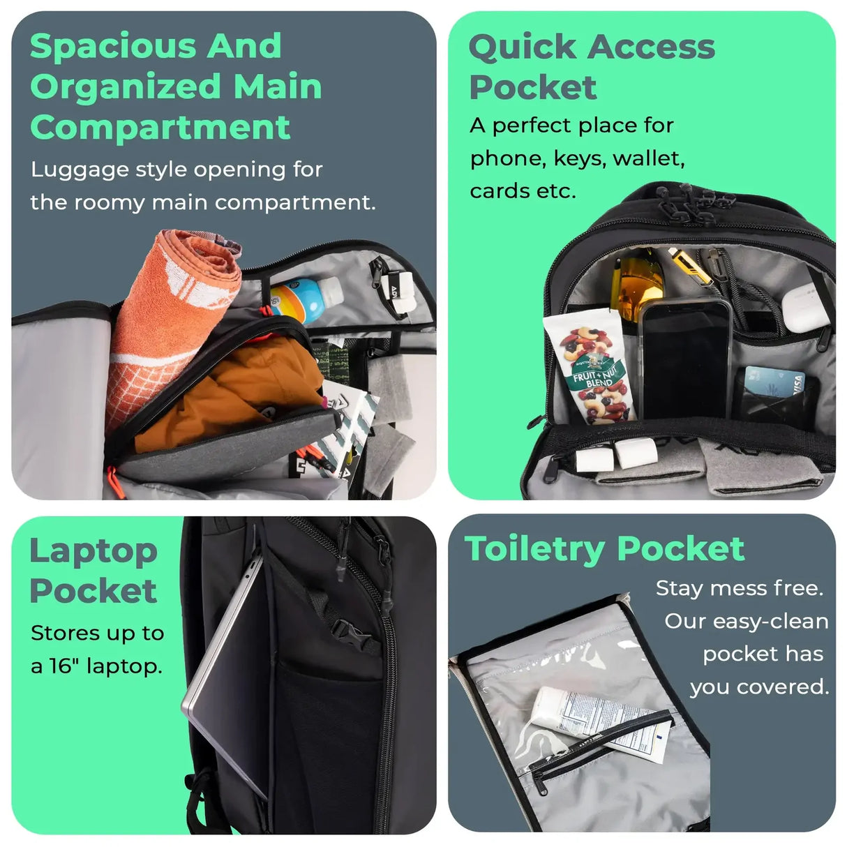 ADV Tennis Backpack V2 Bag (3 Racquet Capacity) w/ 16" Laptop Sleeve + Cooler in Midnight Black/Charcoal