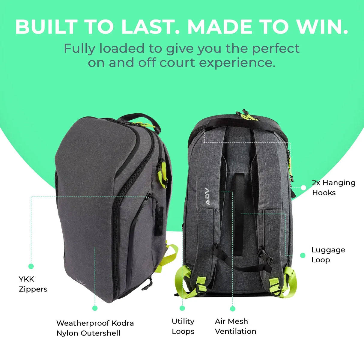 ADV Tennis Backpack V2 Bag (3 Racquet Capacity) w/ 16" Laptop Sleeve + Cooler in Volt Charcoal