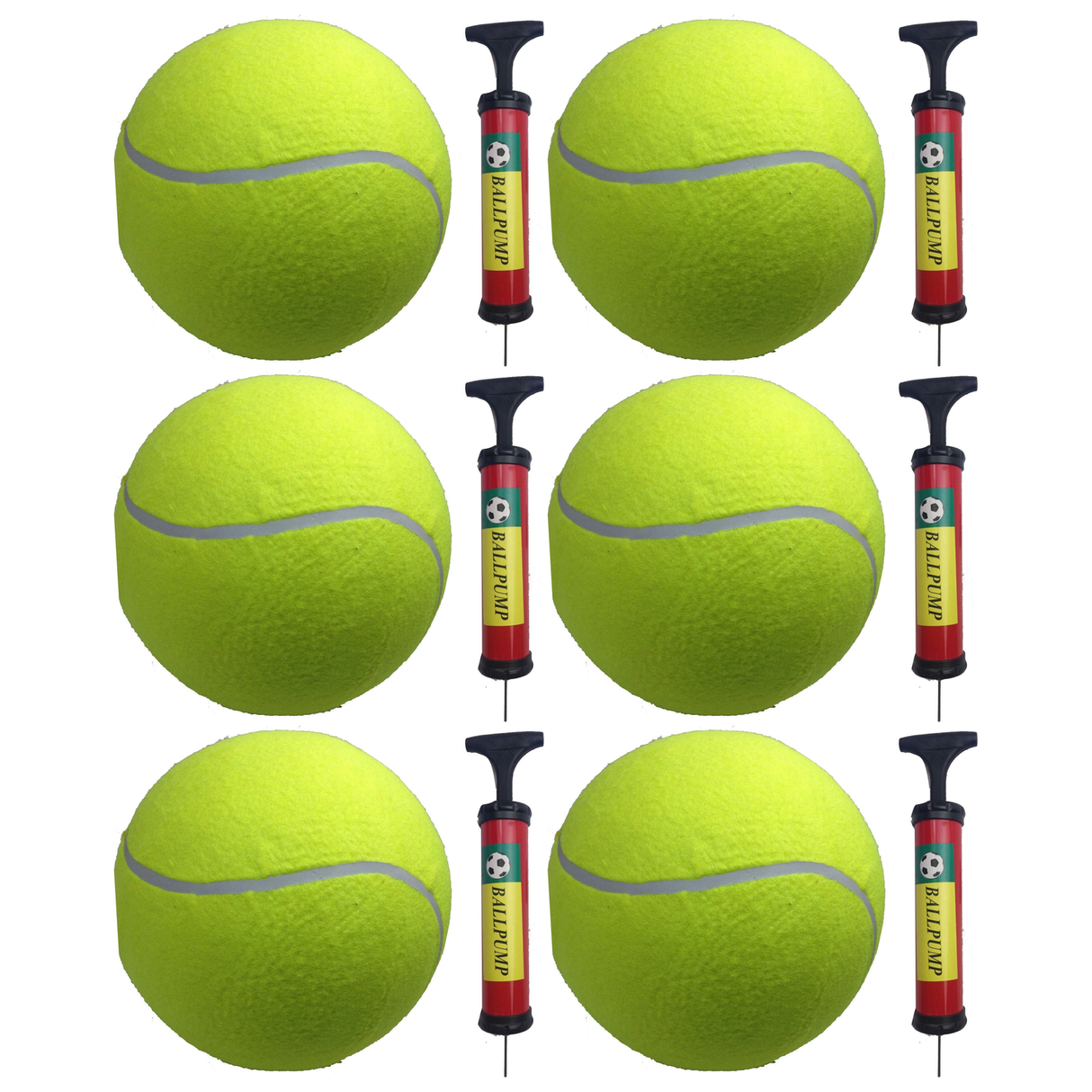 6x 10" Giant Tennis Ball with Ball Pump Bulk Pack (Autographs, Kids Games & Jumbo Toy)