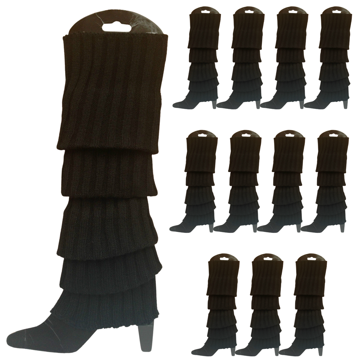 12x Black Ribbed Leg Warmers Bulk Pack - Womens Dance Costume/80s Party