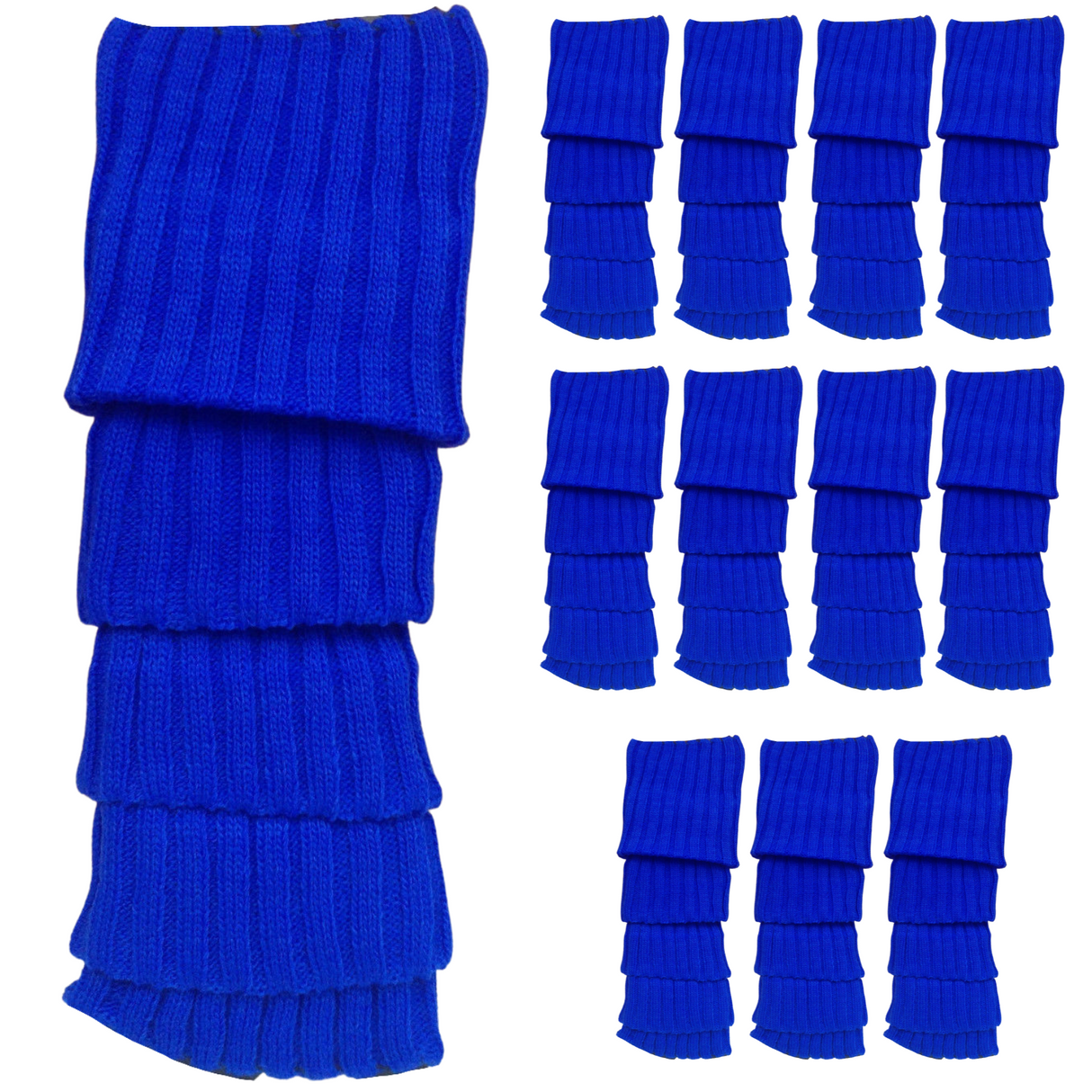 12x Blue Ribbed Leg Warmers Bulk Pack - Womens Dance Costume/80s Party