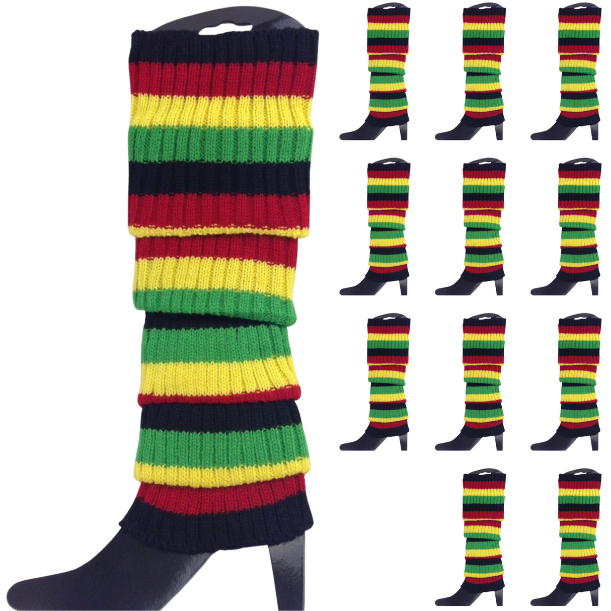 12x Indigenous Colours Ribbed Leg Warmers Bulk Pack - Womens Dance Costume/80s Party