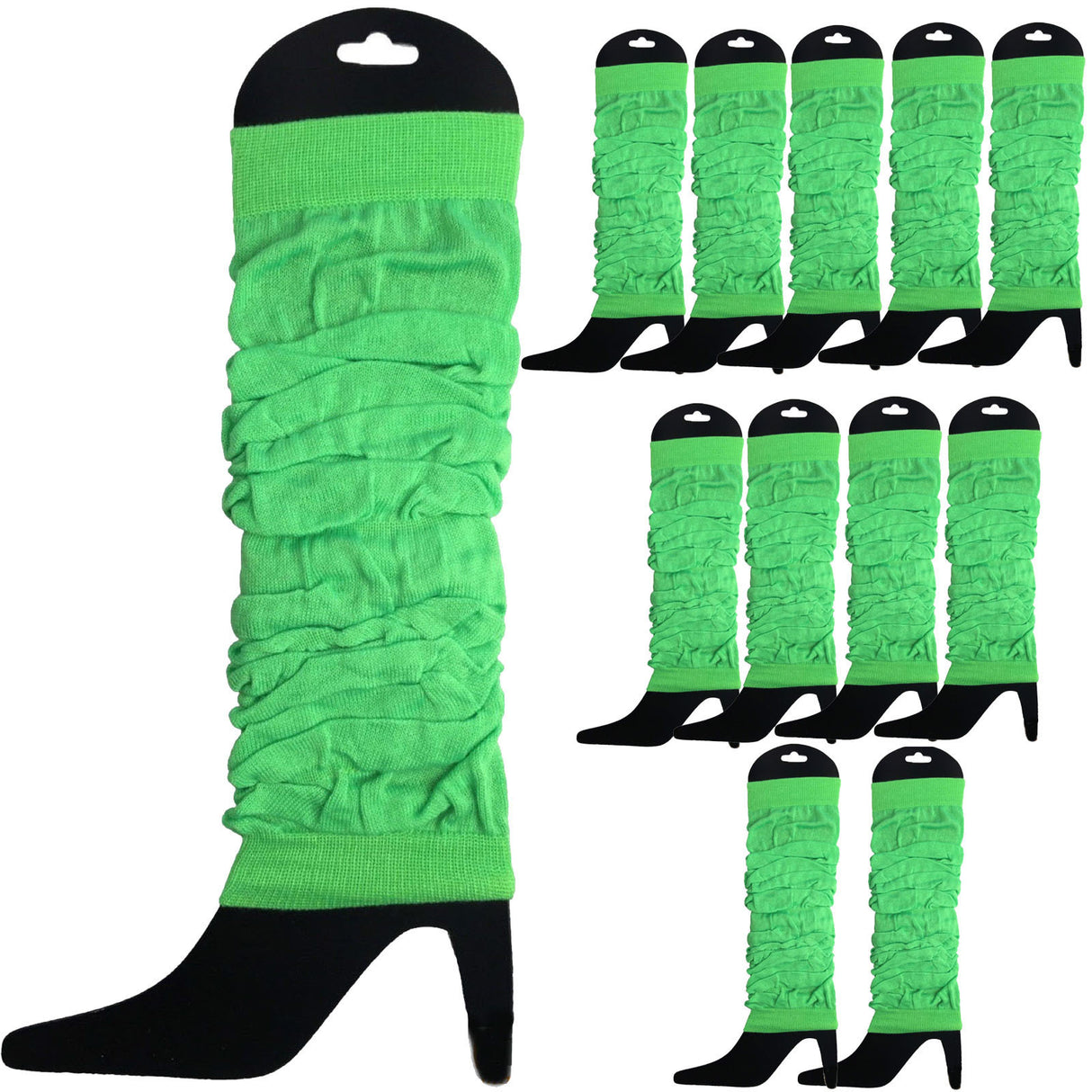 12x Fluro Green Leg Warmers Bulk Pack - Womens Dance Costume/80s Party