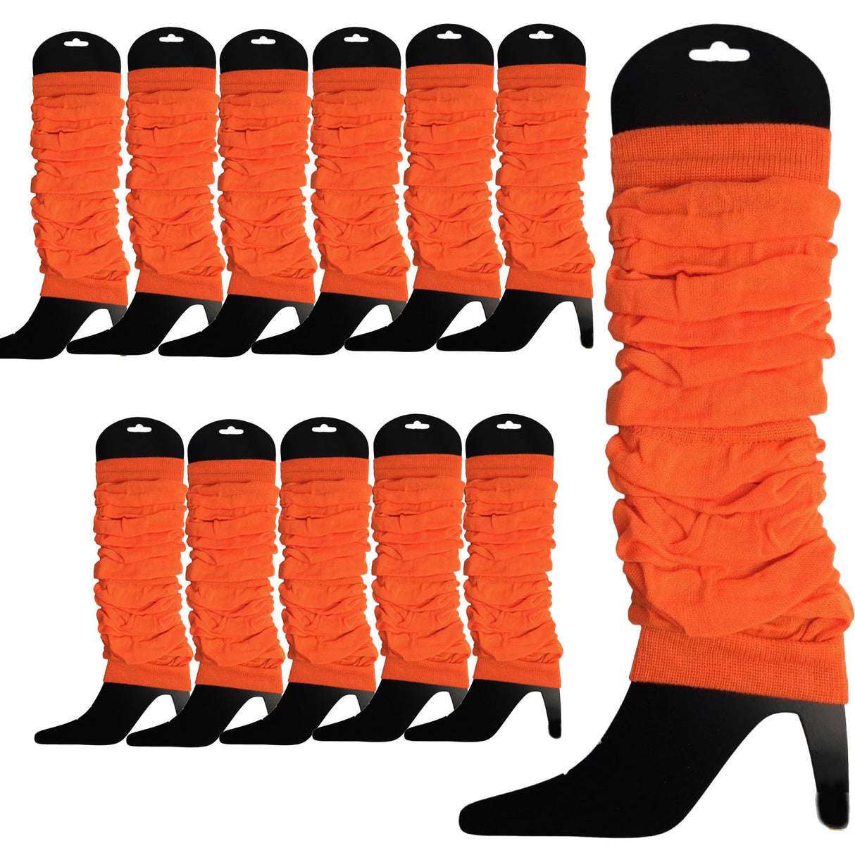 12x Fluro Orange Leg Warmers Bulk Pack - Womens Dance Costume/80s Party