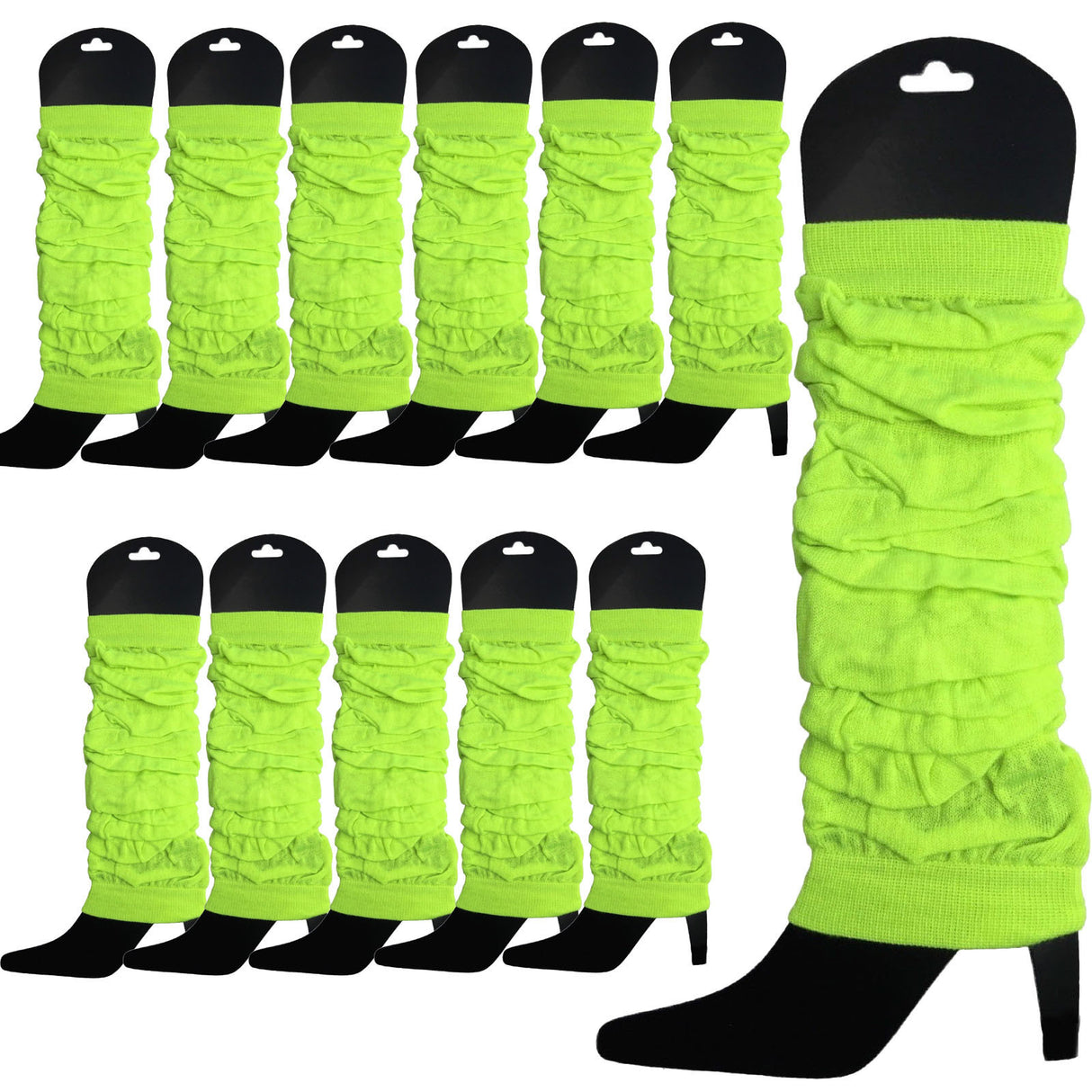 12x Fluro Yellow Leg Warmers Bulk Pack - Womens Dance Costume/80s Party