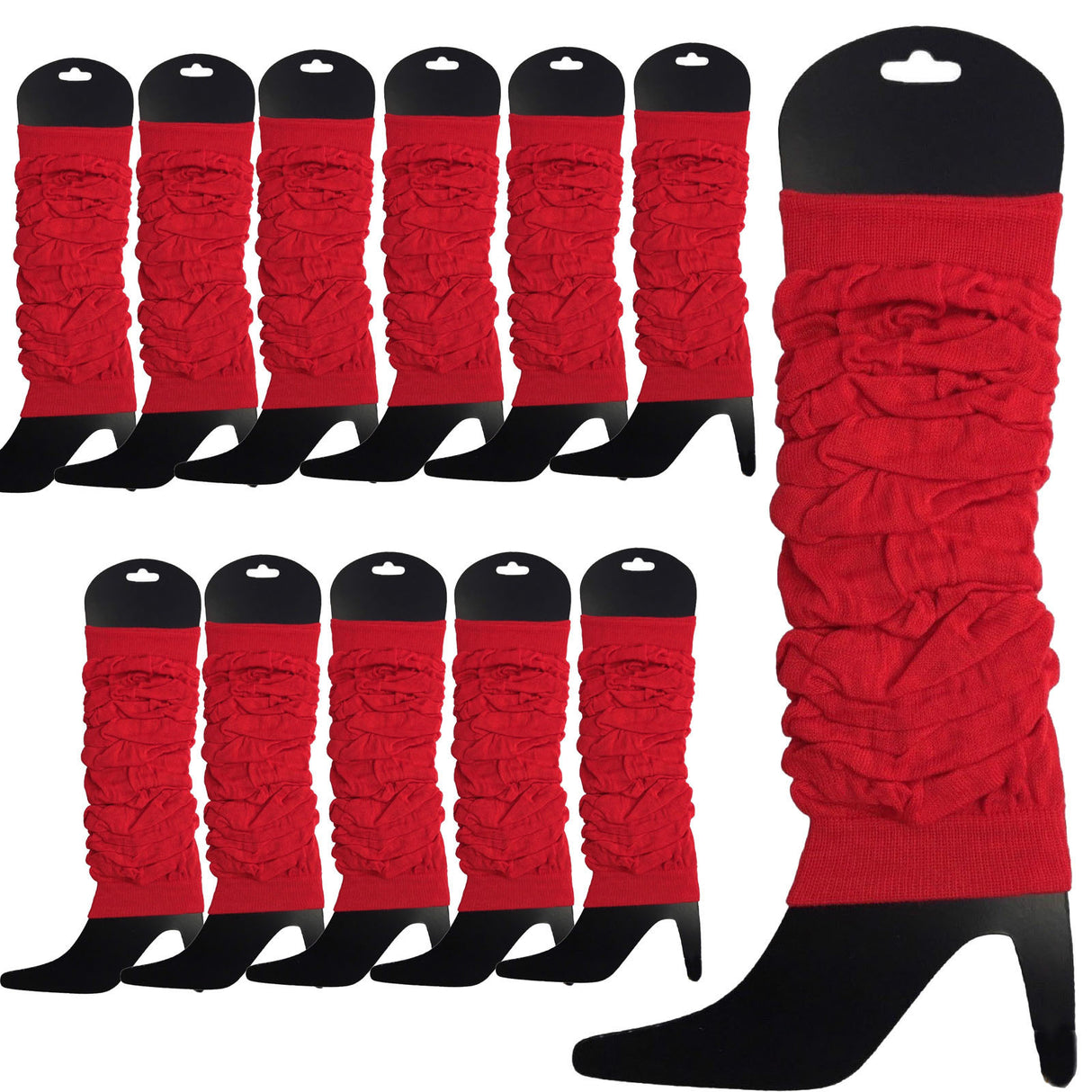 12x Red Leg Warmers Bulk Pack - Womens Dance Costume/80s Party