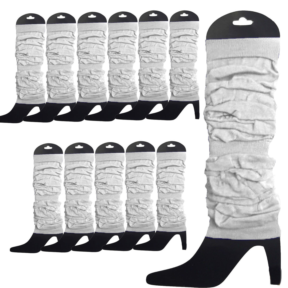 12x White Leg Warmers Bulk Pack - Womens Dance Costume/80s Party