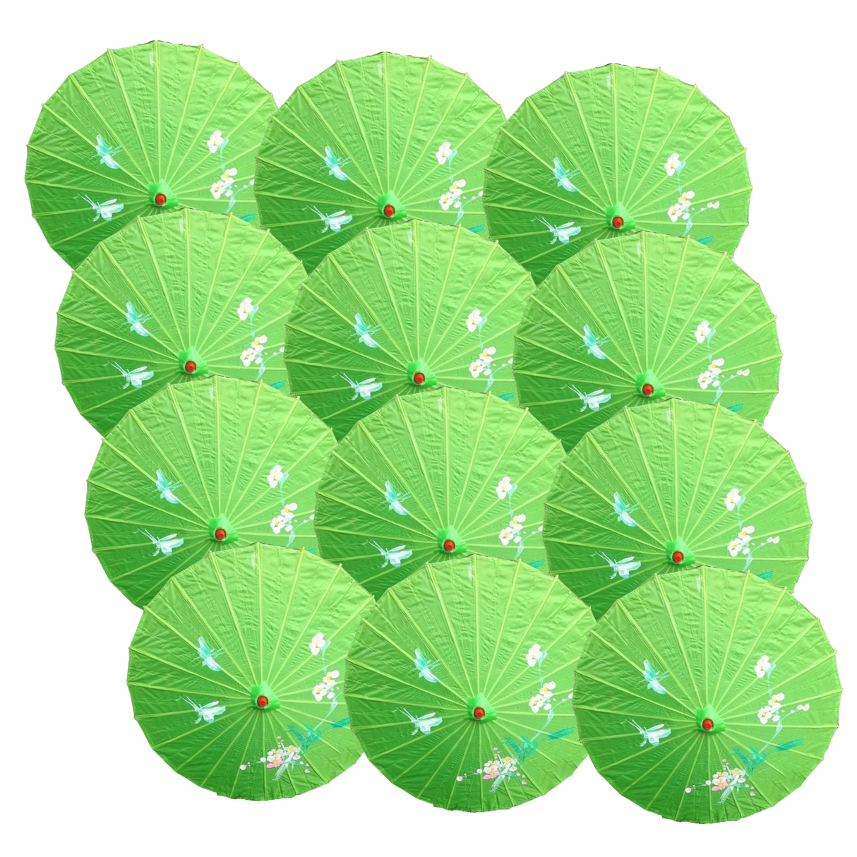 12x Light Green Parasol Umbrellas Bulk Pack - Asian Bamboo Flower Pattern (80cm)