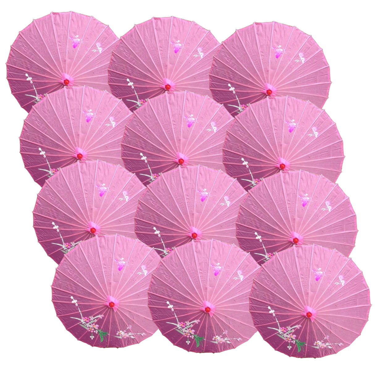 12x PARASOL UMBRELLA Chinese Japanese Bamboo Flower Pattern 80cm Large BULK - Light Pink