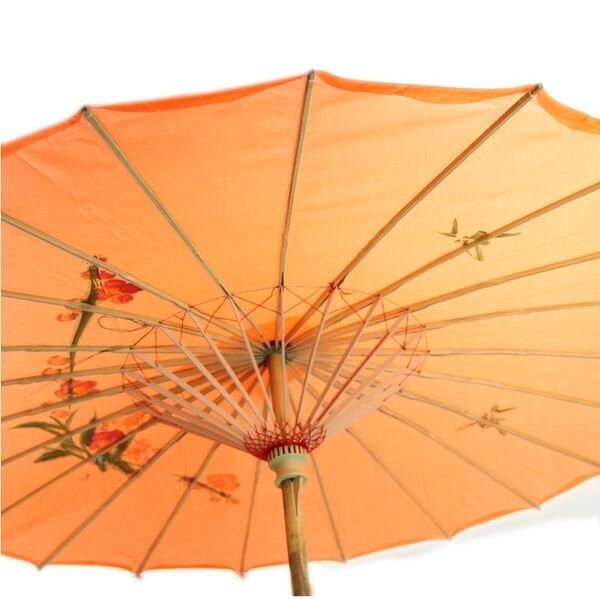 12x Orange Parasol Umbrellas Bulk Pack - Asian Bamboo Flower Pattern (80cm)