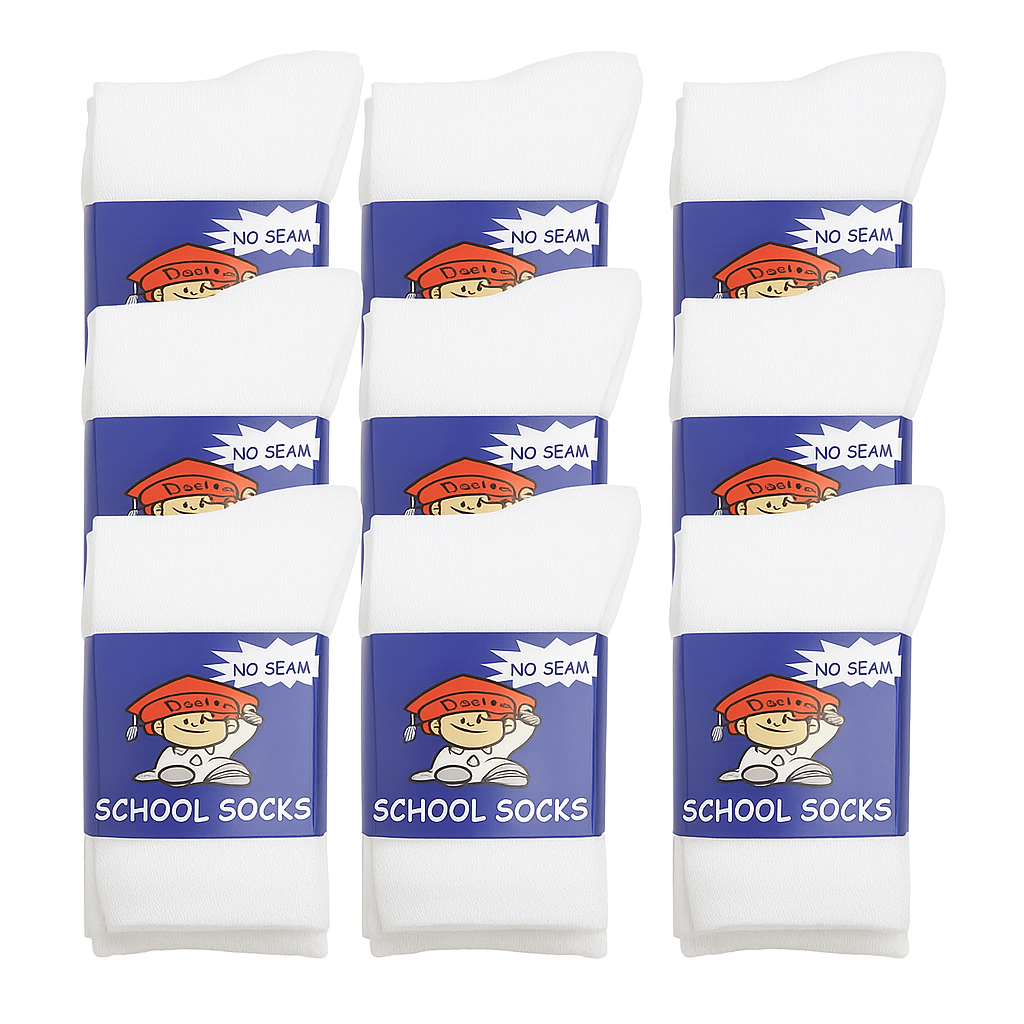12x Pairs WHITE SCHOOL SOCKS Cotton Rich Girls Boys No Seam School Uniform BULK