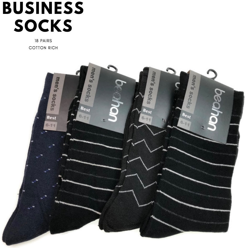 18 Pairs COTTON BUSINESS SOCKS Mens Dress Crew Plain Work Casual BULK - Assorted