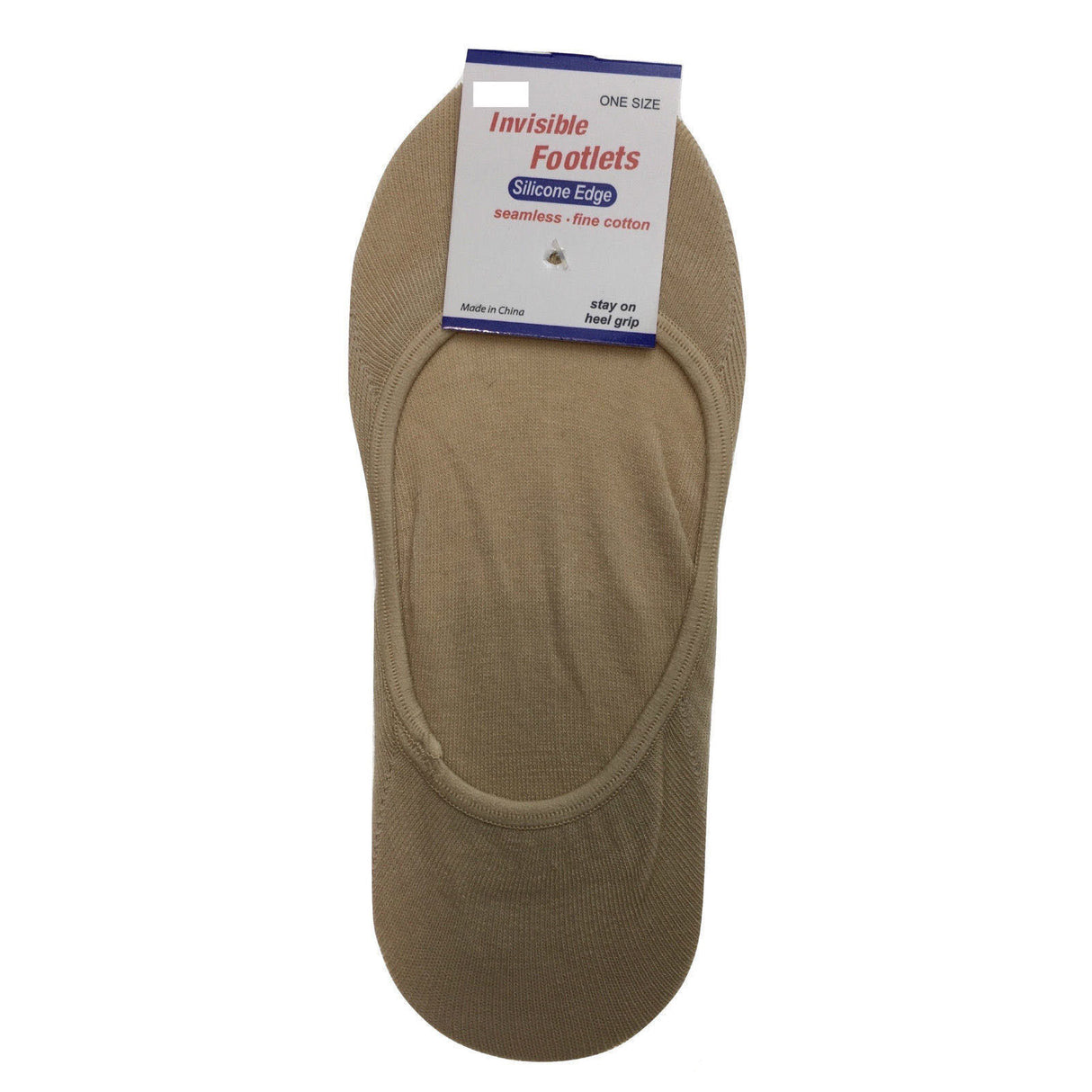 1 Pair No Show Cotton Socks - Beige (Non Slip Low Cut Invisible Footlet Socks)