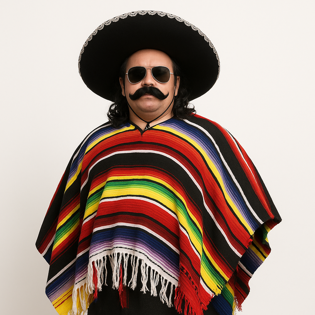 PREMIUM MEXICAN PONCHO Spanish Costume Wild West Cowboy Party Bandit  2179