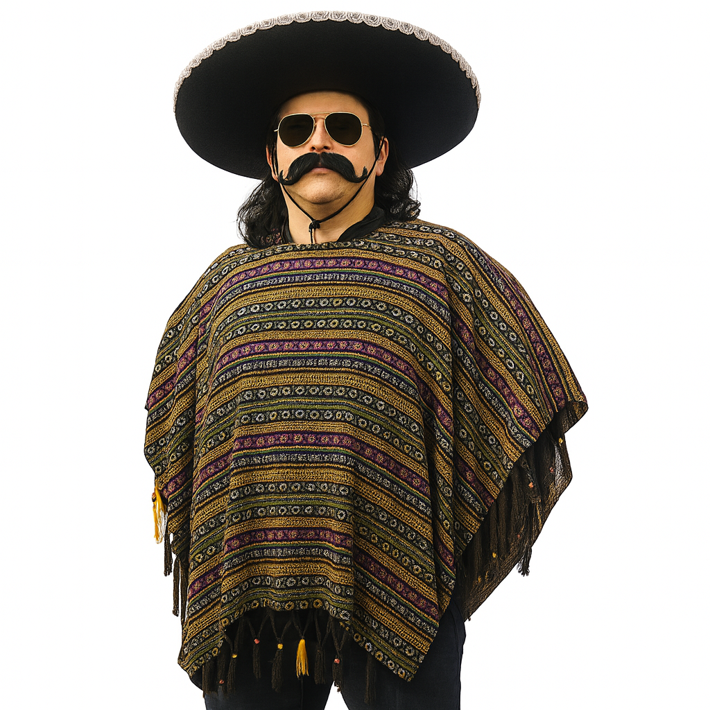 PREMIUM MEXICAN PONCHO Spanish Costume Wild West Cowboy Party Bandit