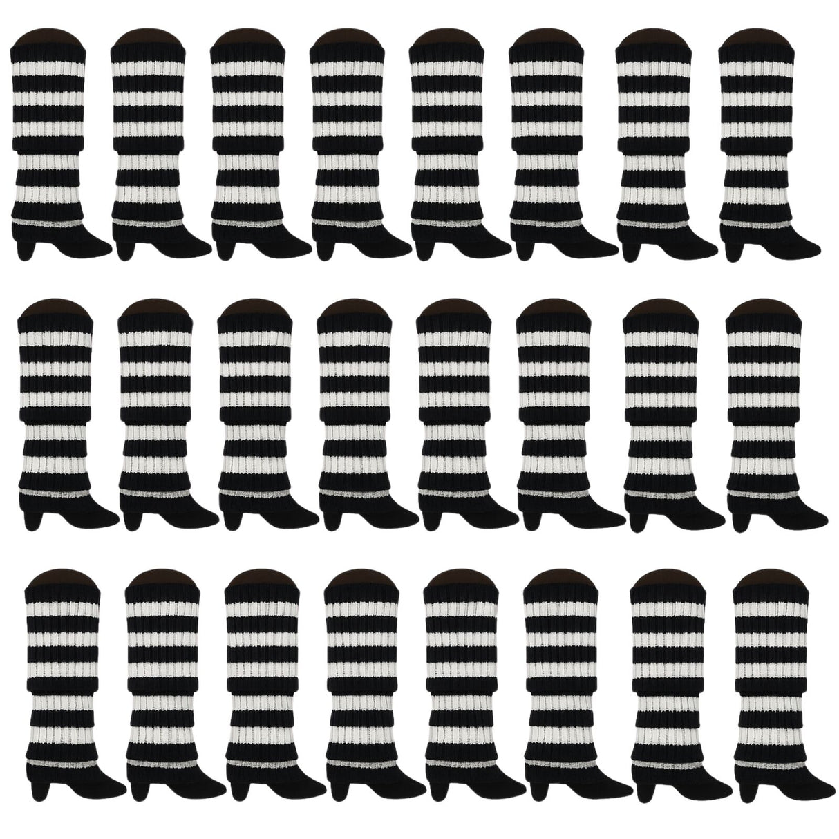 24x Black/White Stripe Ribbed Leg Warmers Bulk Pack - Womens Dance Costume/80s Party
