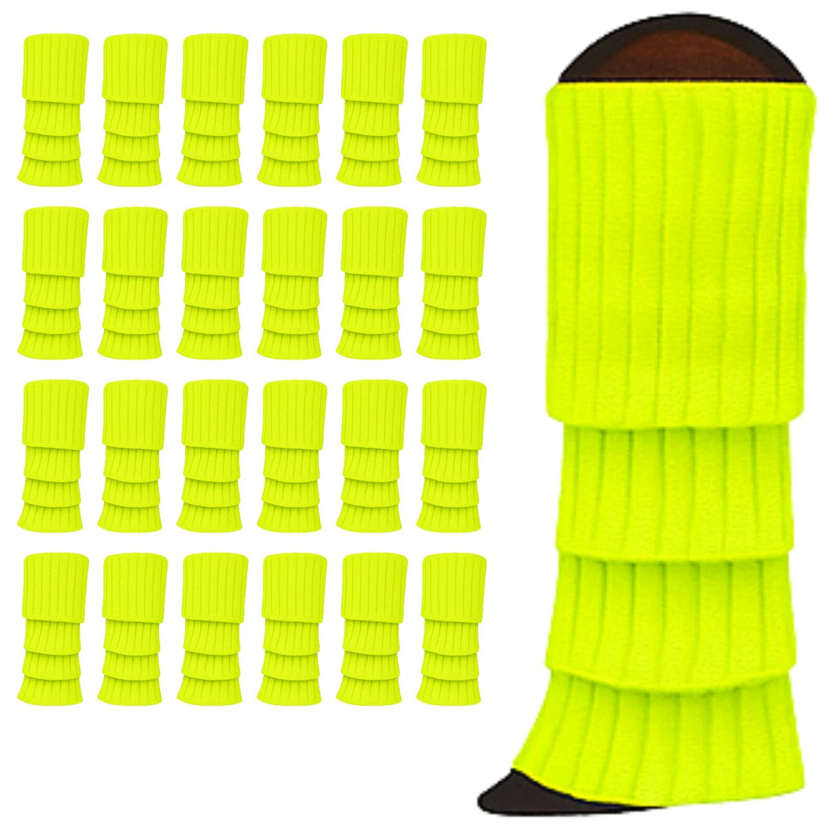 24x Fluro Yellow Ribbed Leg Warmers Bulk Pack - Womens Dance Costume/80s Party
