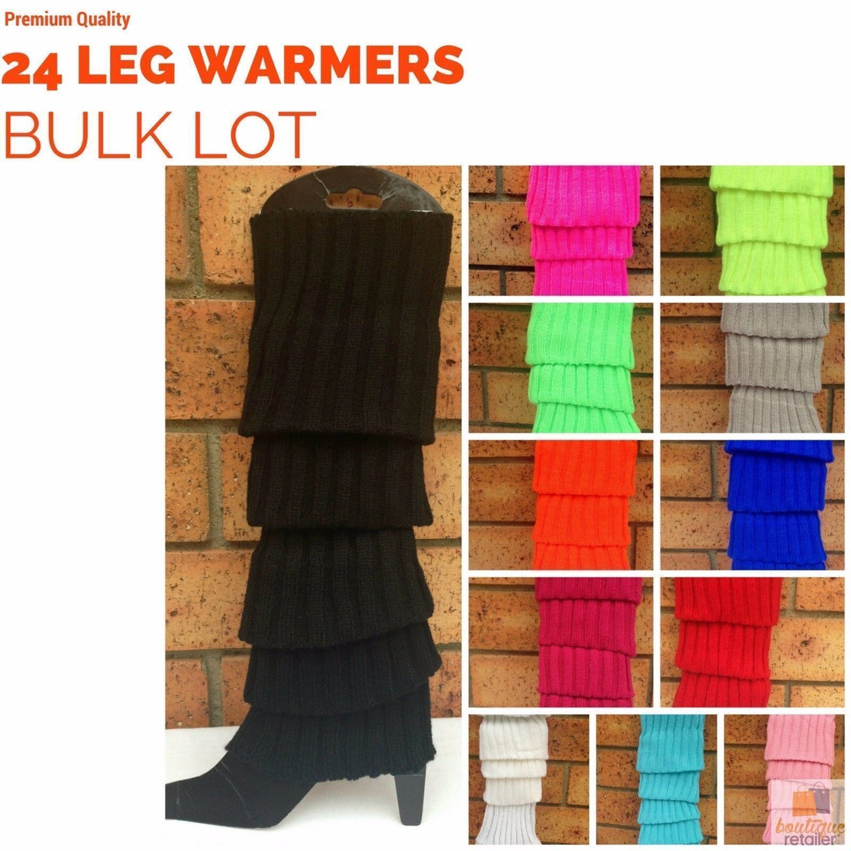 24x Orange Ribbed Leg Warmers Bulk Pack - Womens Dance Costume/80s Party