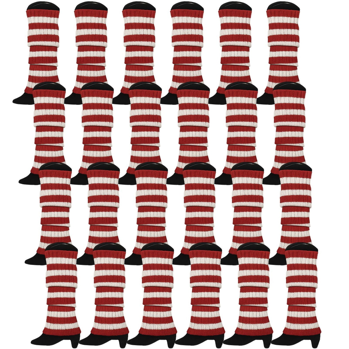 24x Red/White Stripe Ribbed Leg Warmers Bulk - Womens Dance Costume/80s Party