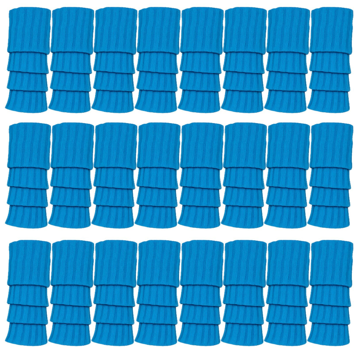 24x Topaz Blue Ribbed Leg Warmers Bulk Pack - Womens Dance Costume/80s Party