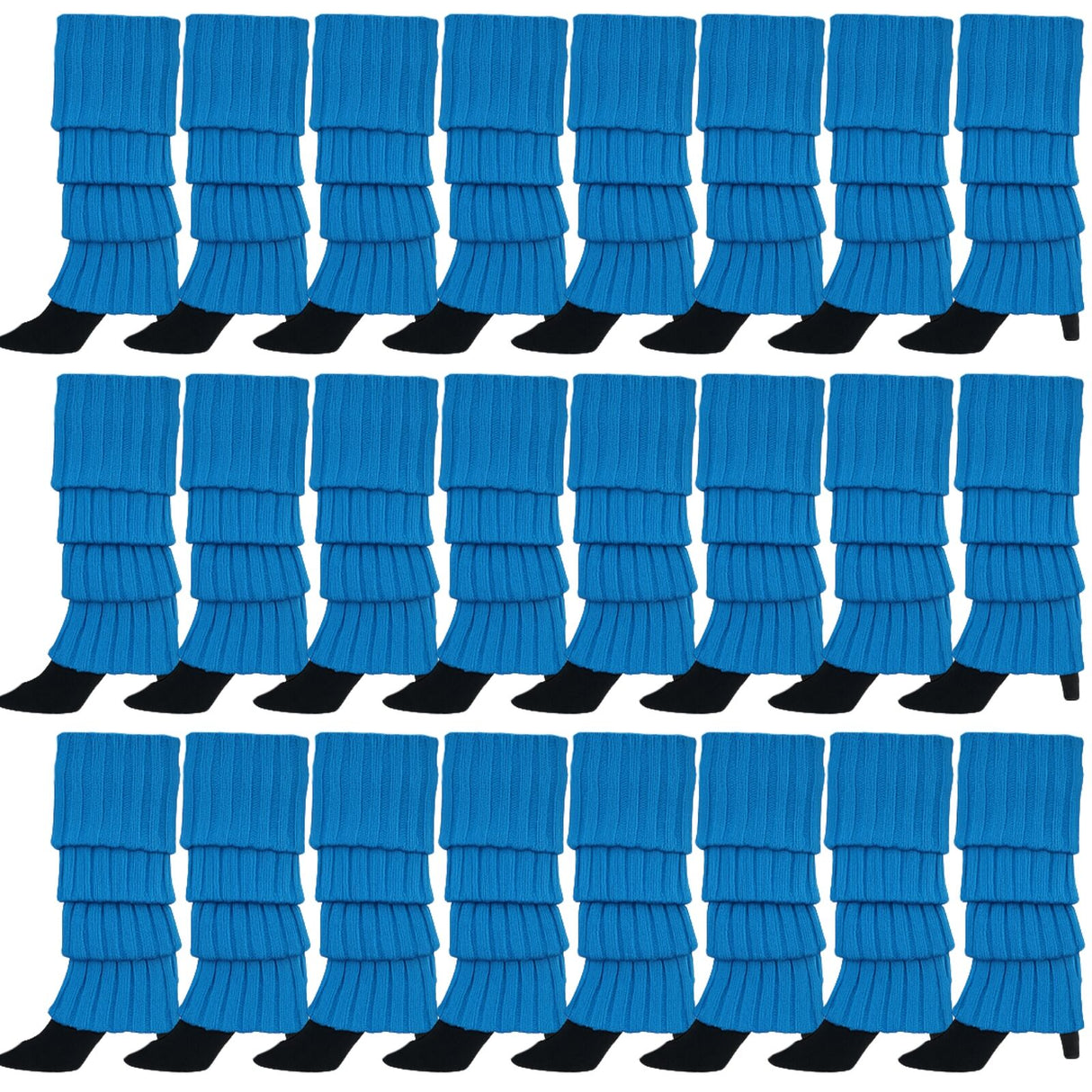 24x Topaz Blue Ribbed Leg Warmers Bulk Pack - Womens Dance Costume/80s Party