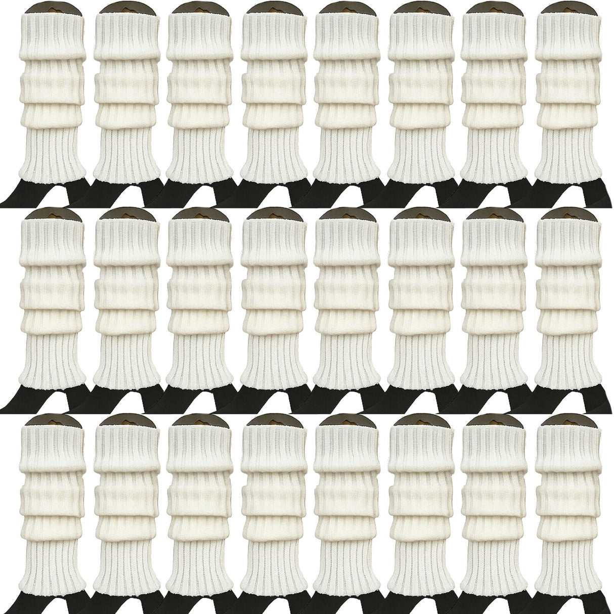 24x White Ribbed Leg Warmers Bulk Pack - Womens Dance Costume/80s Party