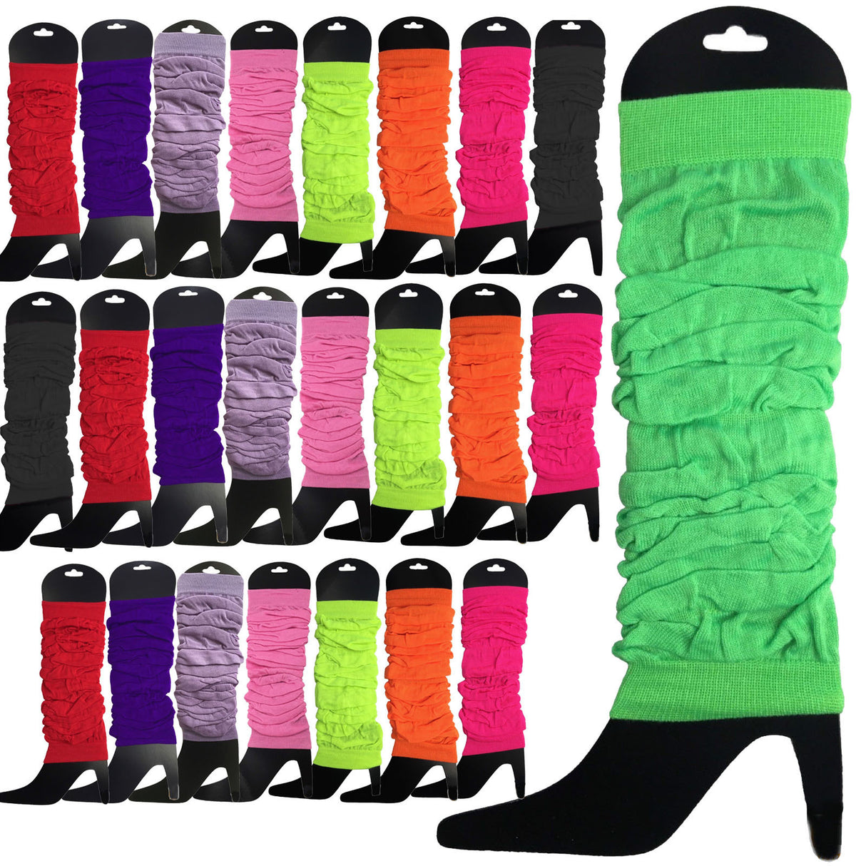 24x Assorted Colours Leg Warmers Bulk Pack - Womens Dance Costume/80s Party