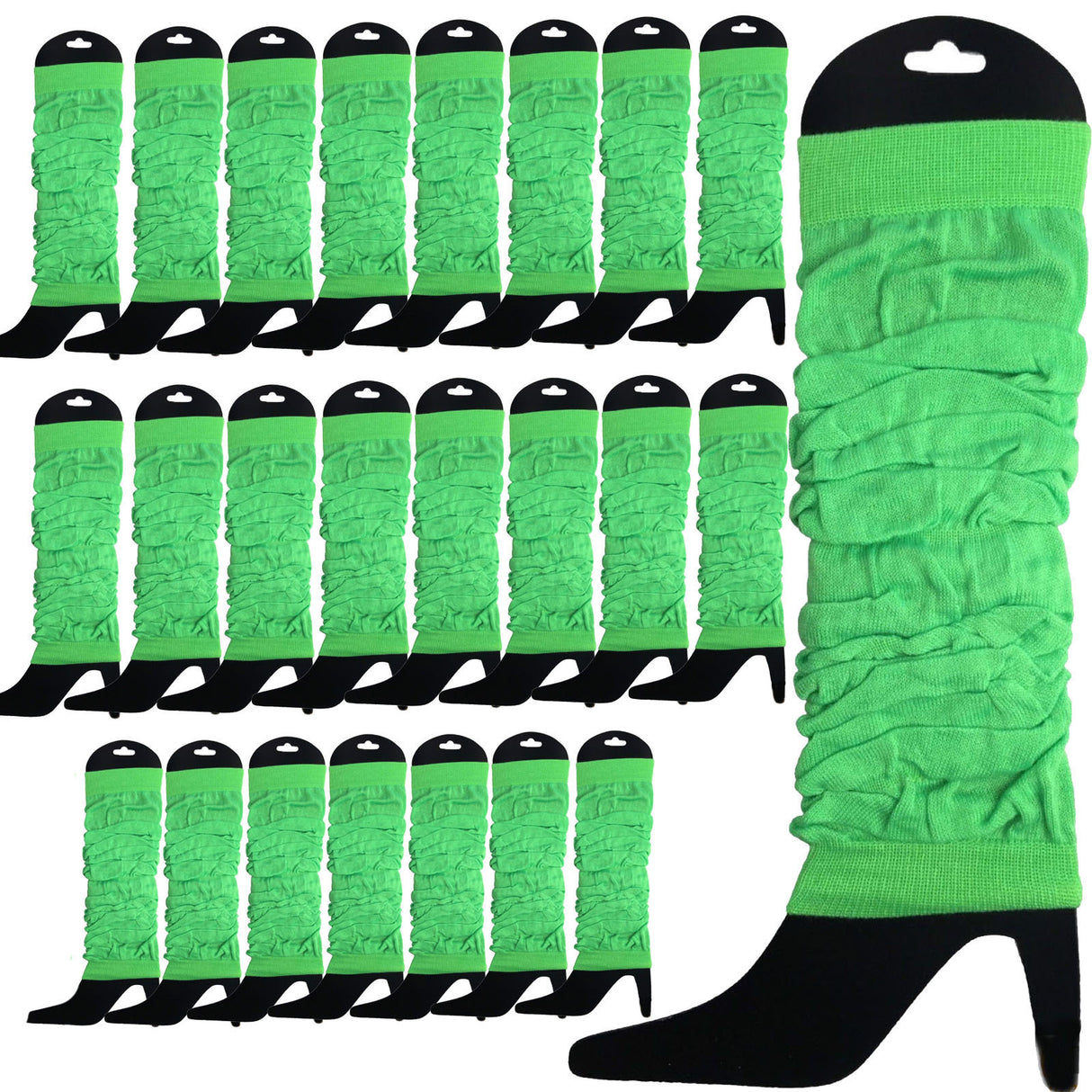 24x Fluro Green Leg Warmers Bulk Pack - Womens Dance Costume/80s Party