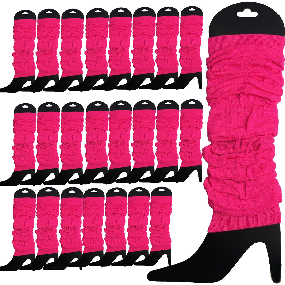 24x Fluro Hot Pink Leg Warmers Bulk Pack - Womens Dance Costume/80s Party