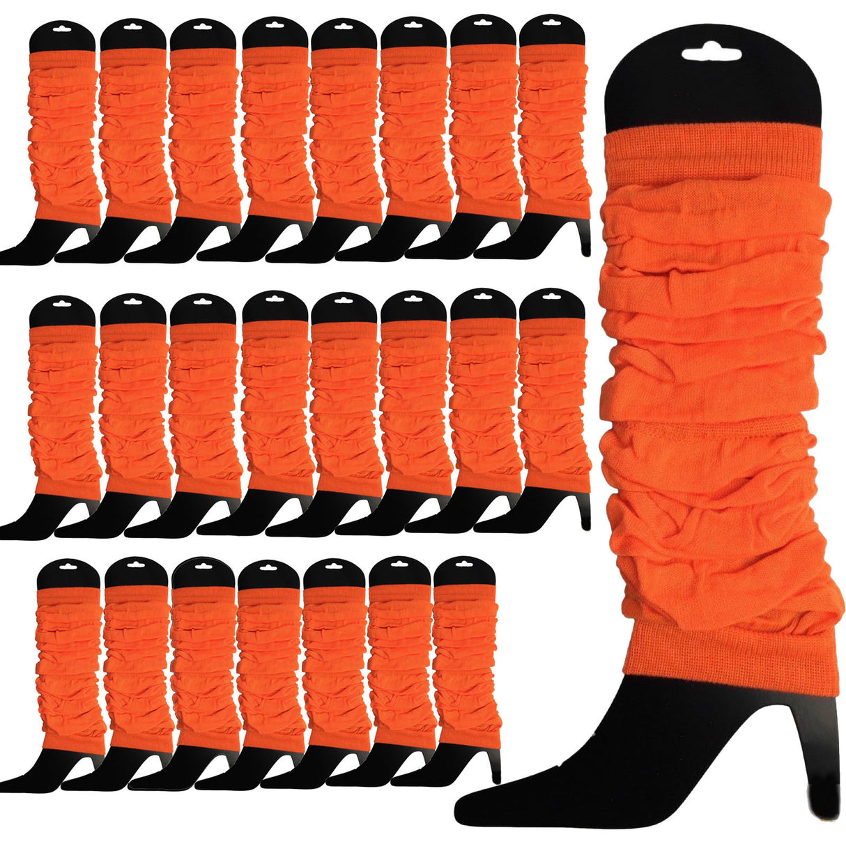 24x Fluro Orange Leg Warmers Bulk Pack - Womens Dance Costume/80s Party