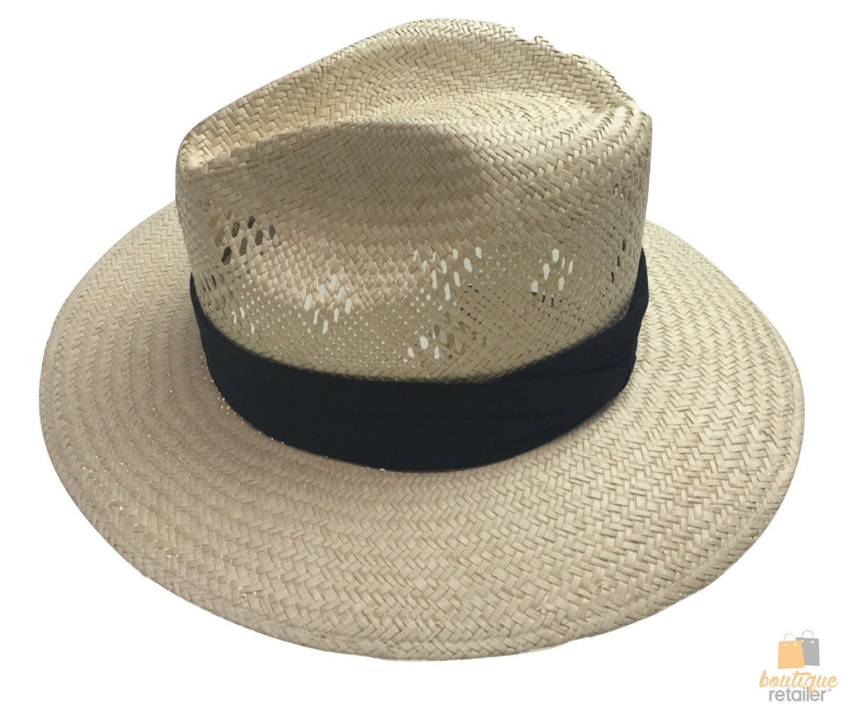 Natural VENTED PALM STRAW PANAMA HAT FEDORA Summer Trilby Sun Summer Cap 2848