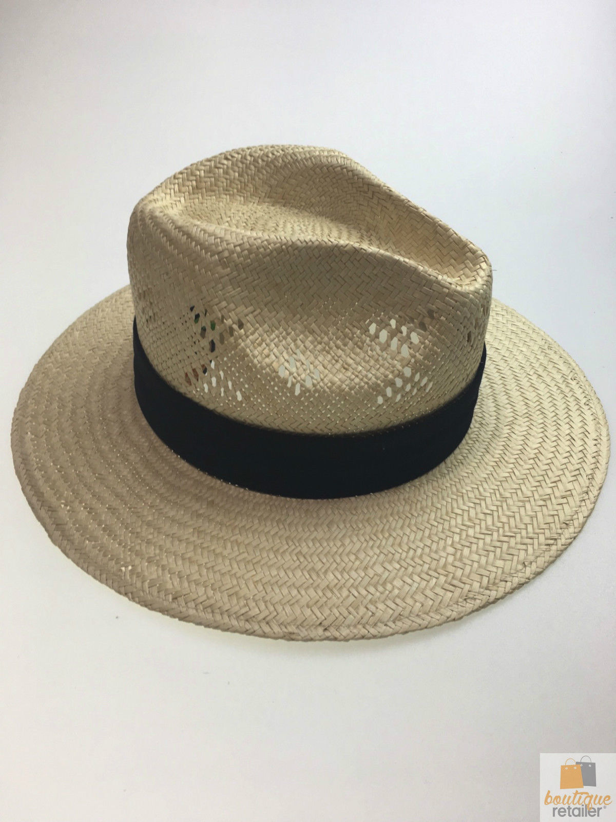 Natural VENTED PALM STRAW PANAMA HAT FEDORA Summer Trilby Sun Summer Cap 2848