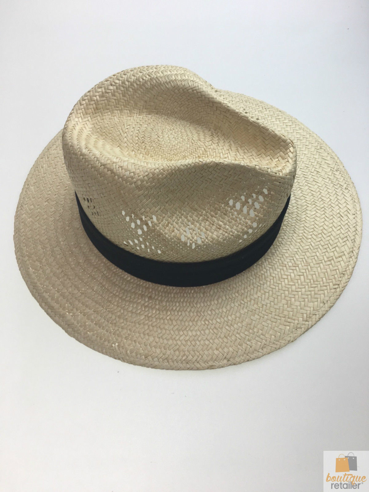 Natural VENTED PALM STRAW PANAMA HAT FEDORA Summer Trilby Sun Summer Cap 2848