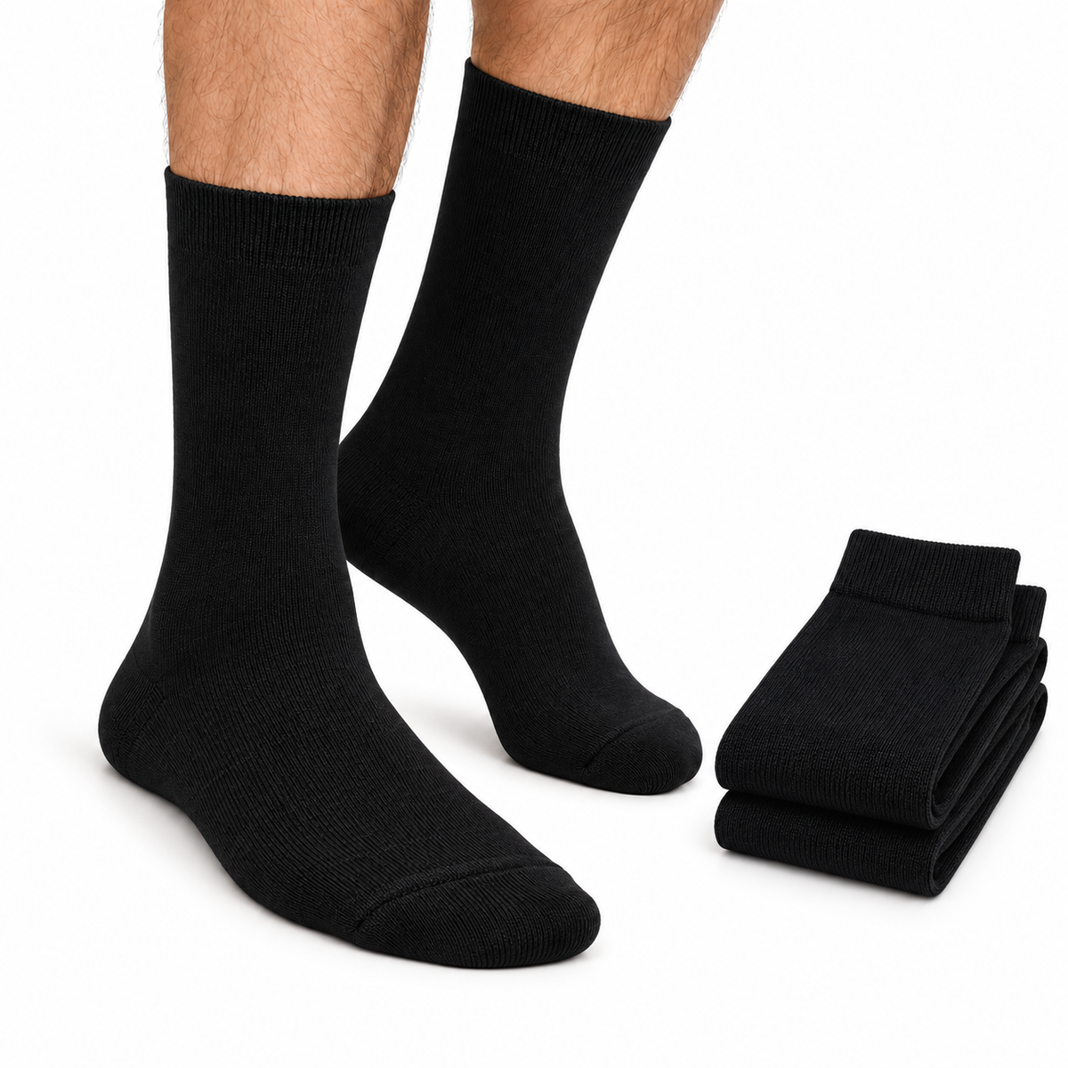 2 Pairs Cotton Business Socks - Black (Mens Dress Crew Casual Work Socks)