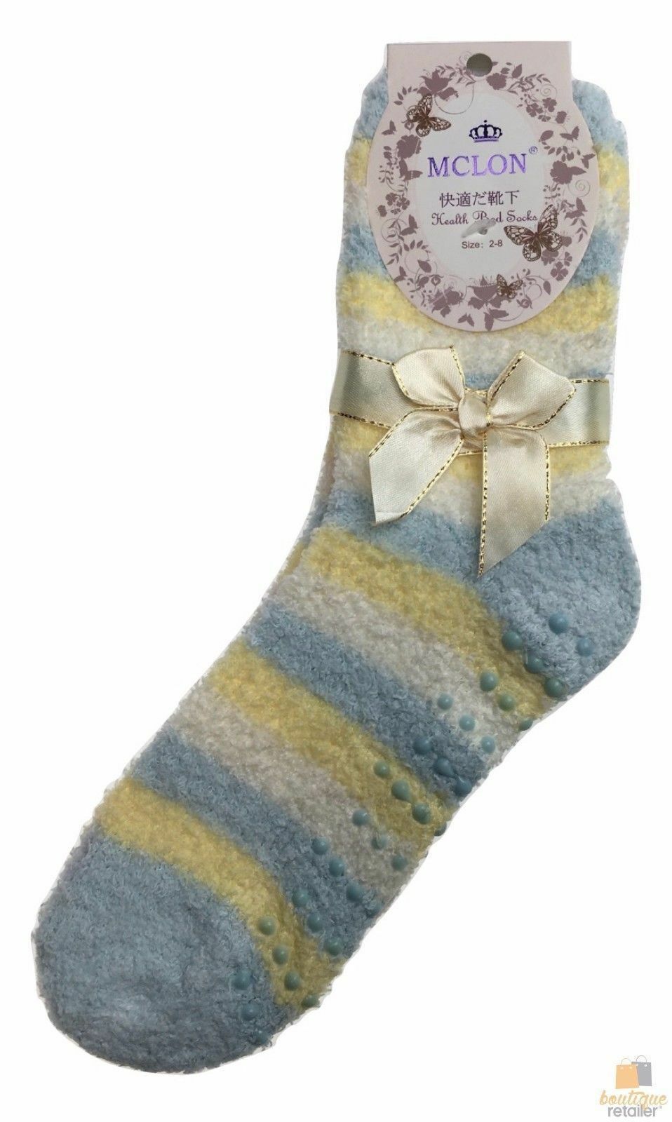 2 Pairs Womens Fuzzy Bed Socks Soft Fur Grip Fluffy Slipper Non Slip - One Size