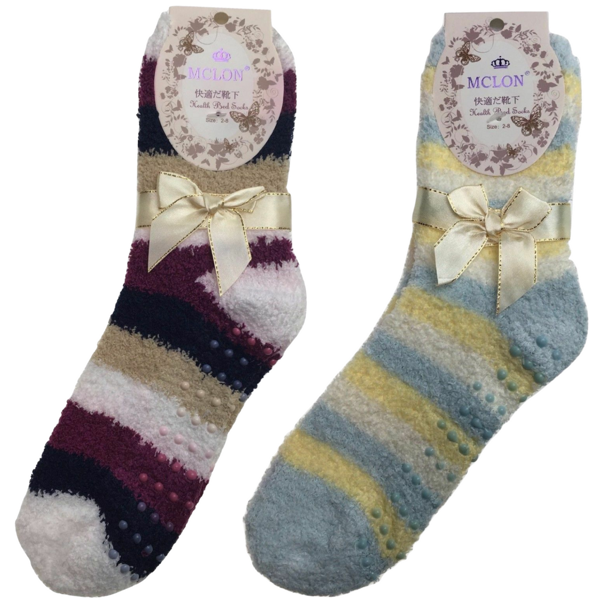 2 Pairs Womens Fuzzy Bed Socks Soft Fur Grip Fluffy Slipper Non Slip - One Size