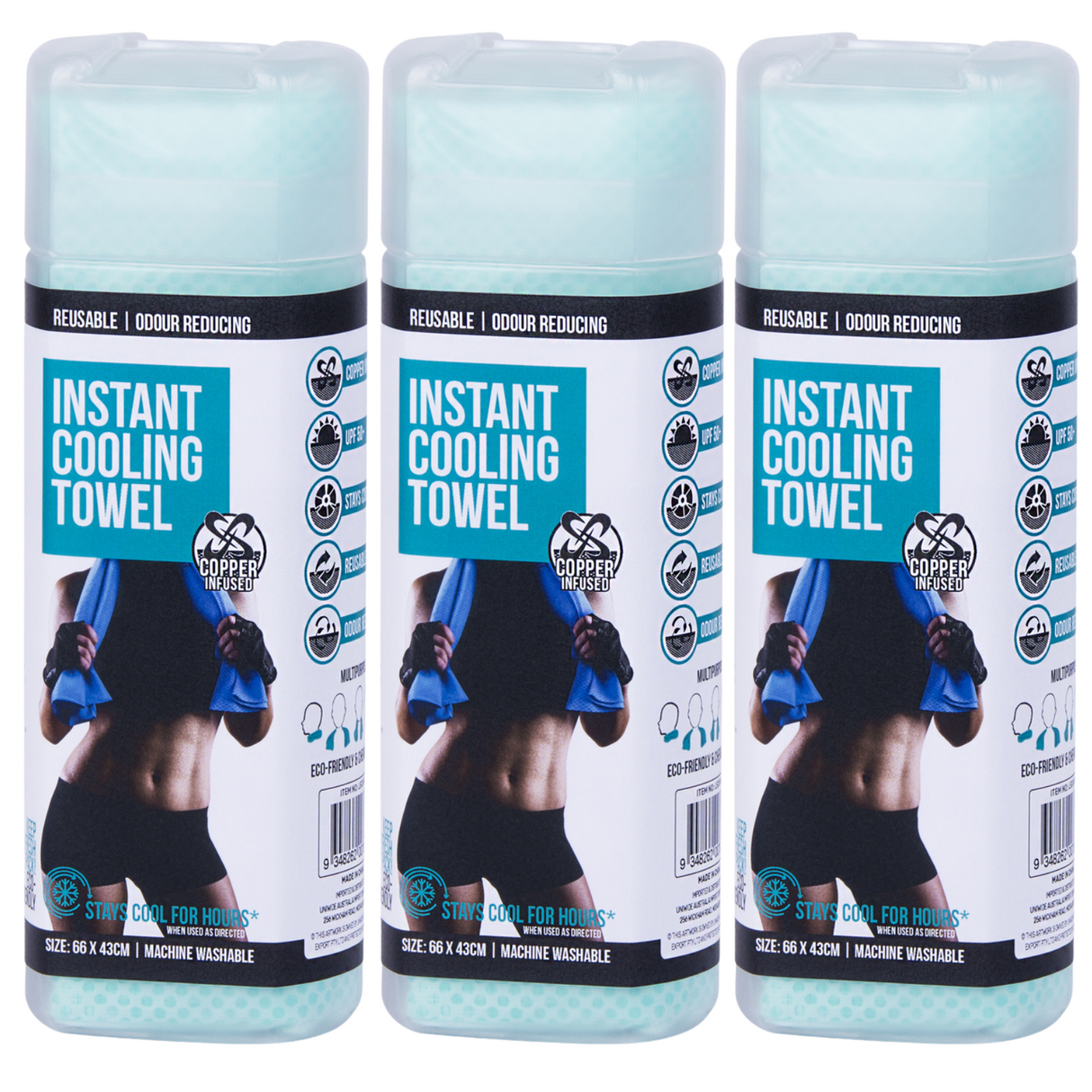3x Instant Cooling Towel Bulk - UPF 50+ Ice Cold Sports Absorbing Sweat Towel (Chemical Free)