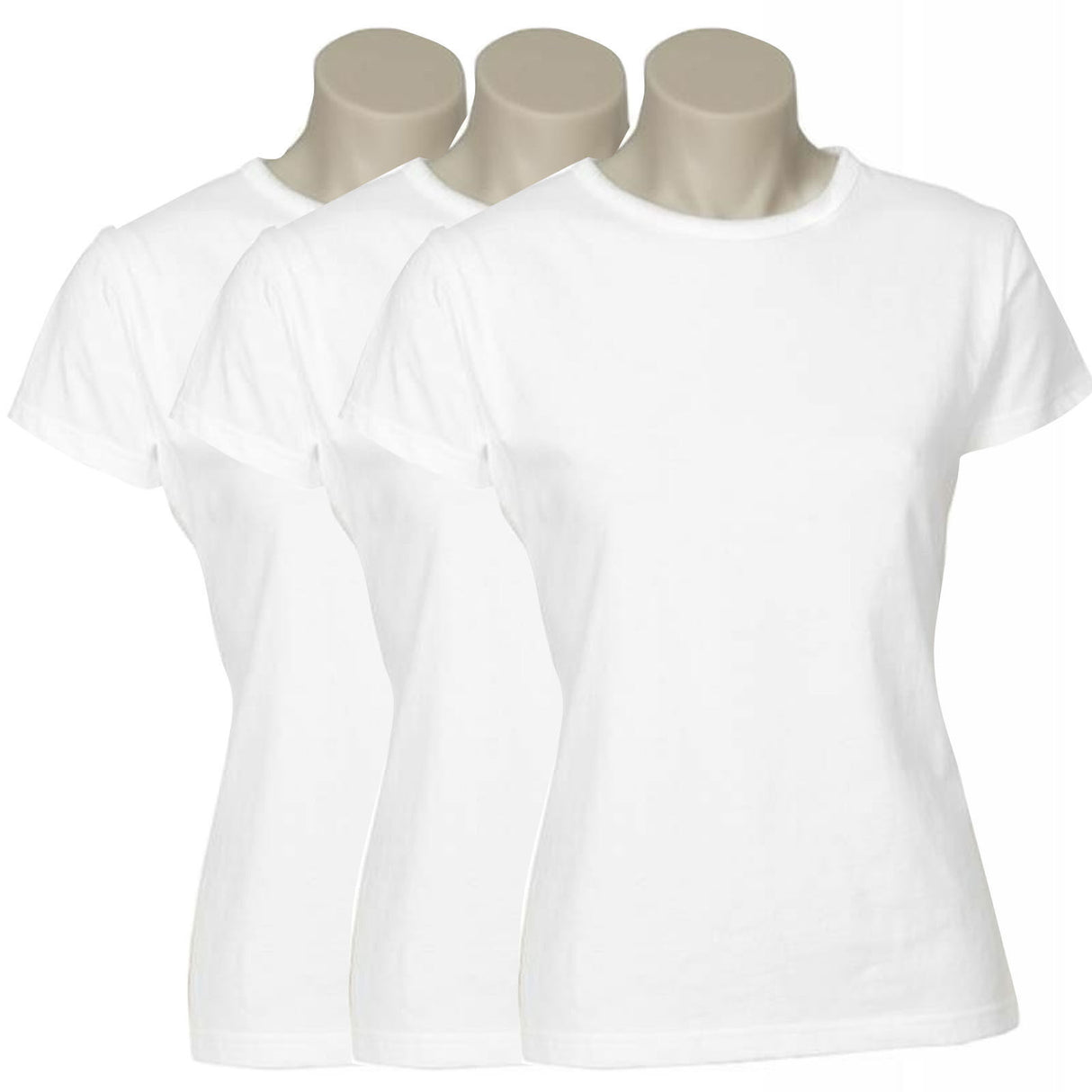 3x Womens Plain White T-Shirt Pack - 100% Cotton Casual Basic Top
